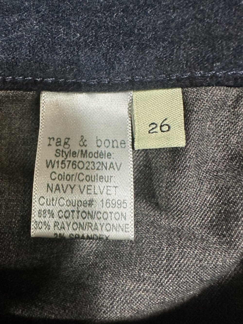 Rag & Bone Jean Womens 26 Navy Velvet Skinny 5 Pocket Style Zip Ankle Stretch - Picture 7 of 11